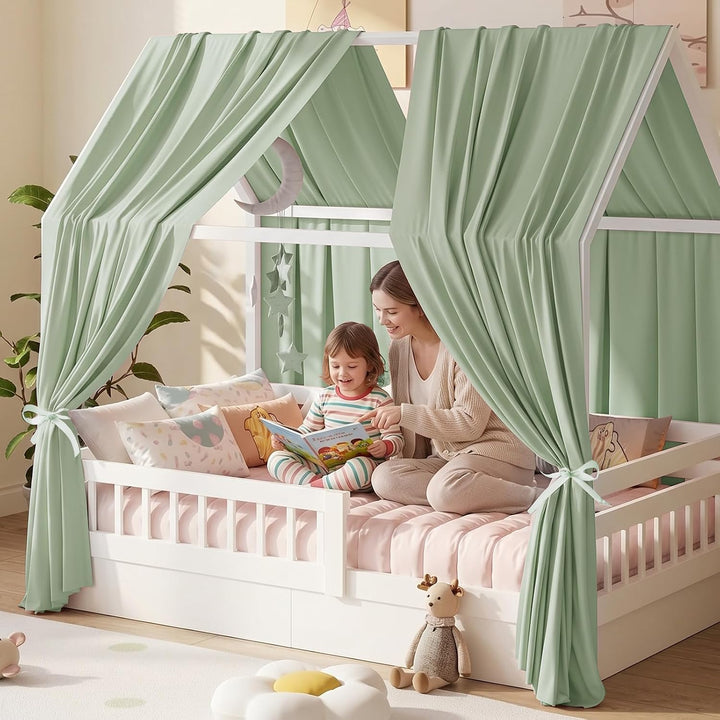 Hausbett Himmel, 2PCS Betthimmel Hausbett, Musselin himmelbett vorhänge, Hausbett Vorhang für Hausbe