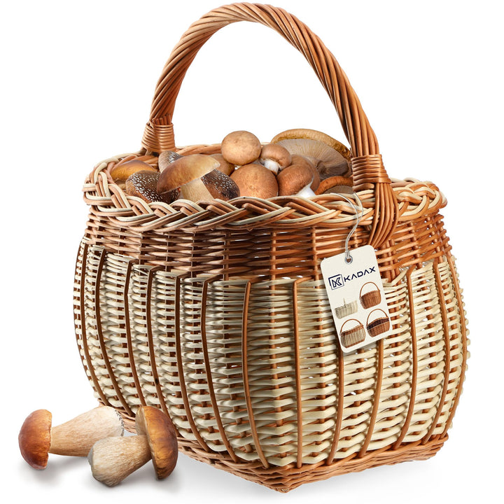 KADAX Weidenkorb für Pilze, Ovaler Korb zum Einkaufen, robuster Picknickkorb mit dem Henkelgriff, Fl