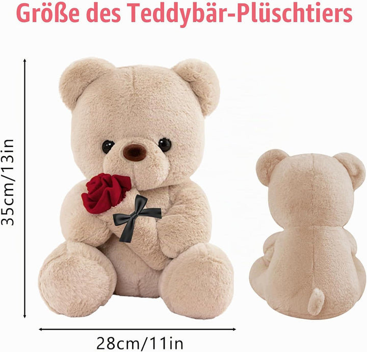 Teddybär mit Rose, Geburtstagsgeschenk für Frauen 35cm Kuscheltier | Süsse Kuscheltier Teddy Rosen T