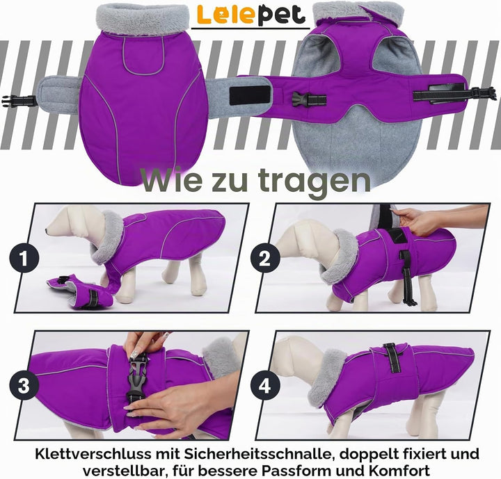 Lelepet Winter Hundemantel, Wasserdichter Wintermantel für Kleine Hunde, Warme Hundejacke mit Fleece
