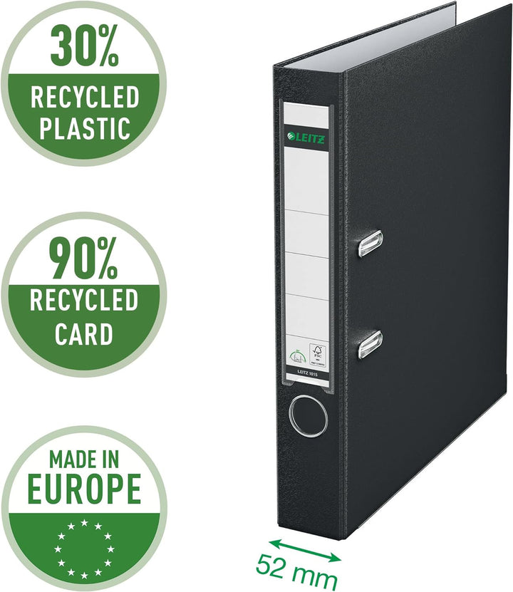 Leitz Qualitäts-Ordner 180° Plastik A4, 20er Pack, Schmal, Schwarz, 5,2 cm Rückenbreite, PP-laminier