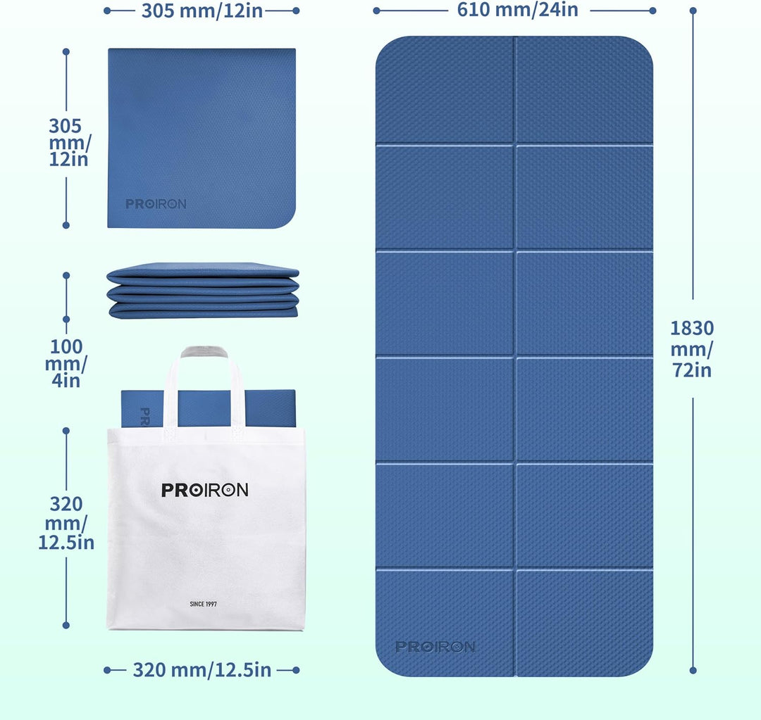 PROIRON Yogamatte Faltbar TPE, Reise Yogamatte rutschfest &amp; leicht 183cm x 61cm x 6mm, Gymnastikmatt