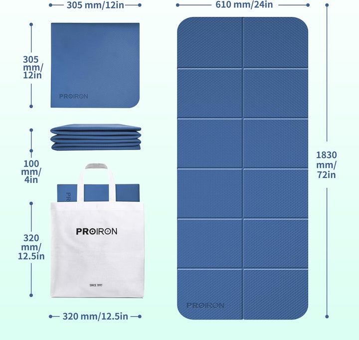 PROIRON Yogamatte Faltbar TPE, Reise Yogamatte rutschfest &amp; leicht 183cm x 61cm x 6mm, Gymnastikmatt