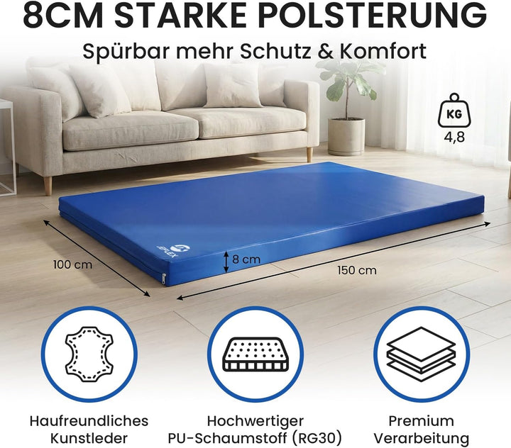 Jeflex - Weichbodenmatte & Turnmatte 150 x 100 x 8 cm MADE IN GERMANY/Gymnastikmatte tragbar/platzsp