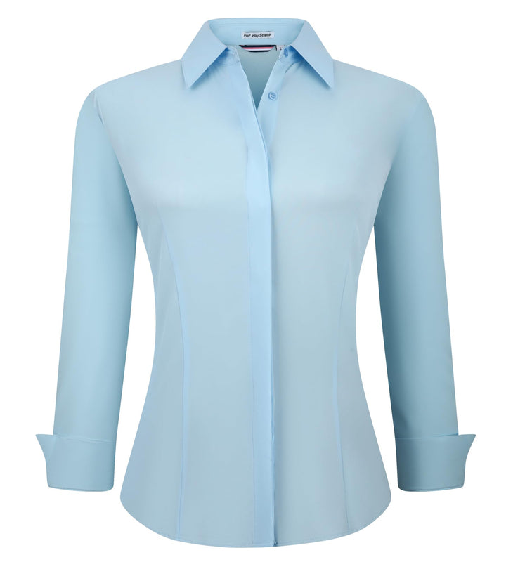 Alex Vando Damen-Hemden Normale Passform Langärmelig Stretch-Arbeitshemd L Hidden Placket-blue, L Hi