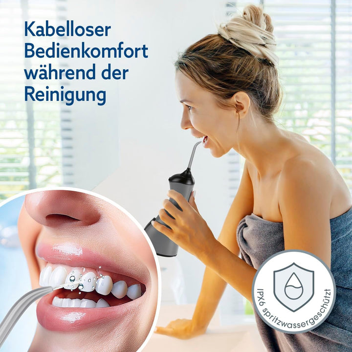 VITALmaxx Munddusche | elektrische Zahndusche - 8 Aufsätze, Wassertank | Zahnreiniger kabellos mit T