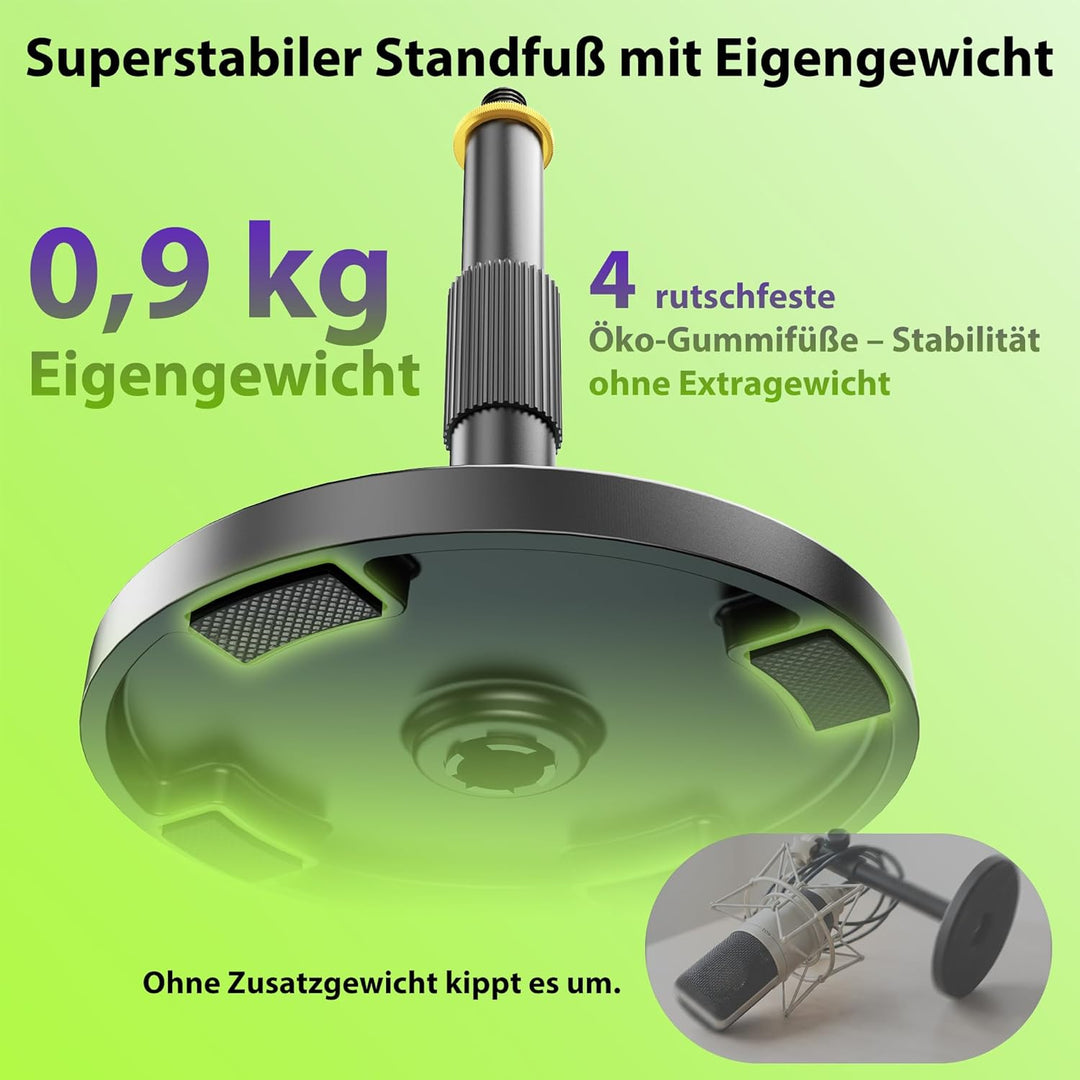 Mikrofonständer Tisch, Ultra-Niedrige 12,7cm Höhenverstellbar, 3kg Tragfähigkeit, Vollmetall Mikrofo