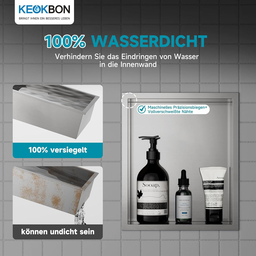 25x30 x10 cm Nano-Silber Wandnische Dusche Edelstahl Einzelregal Lagerung, Keine Fliesen Erforderlic