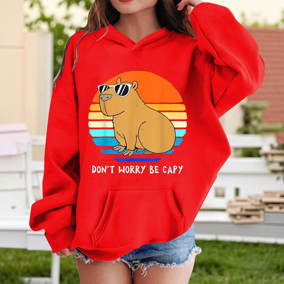 Kapuzenpullover für Mädchen mit Capybara Druck Langarm Hoodie mit Tasche Bequemer Winterstyle für Te