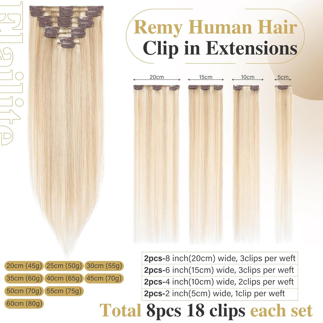 Elailite Clip in Extensions Echthaar Haarverlängerung Haarteile 8 Teilig 18 Clips für Frauen Voller