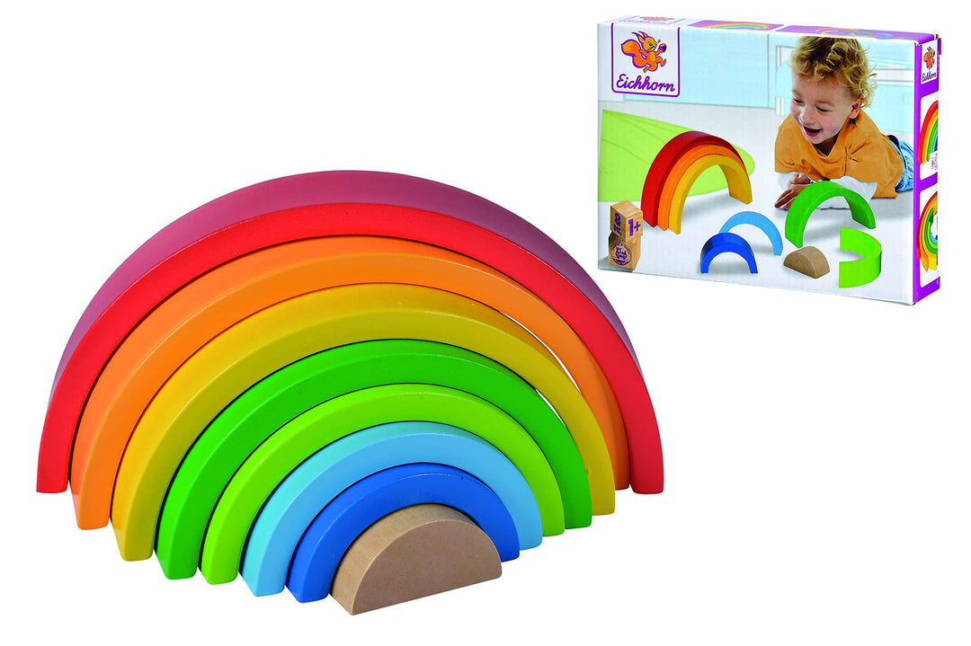 Eichhorn - Regenbogen, Sortier- und Stapelspielzeug in farbenfrohen Farben, 8 teilig, 17,5 cm lang,