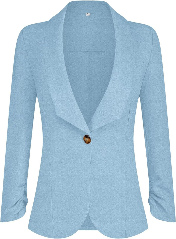 PrinStory Blazer Für Damen 3/4 Geraffte Ärmel Blazer Geschäft Büro Blazer Anzug Sportlich Jack Trenc