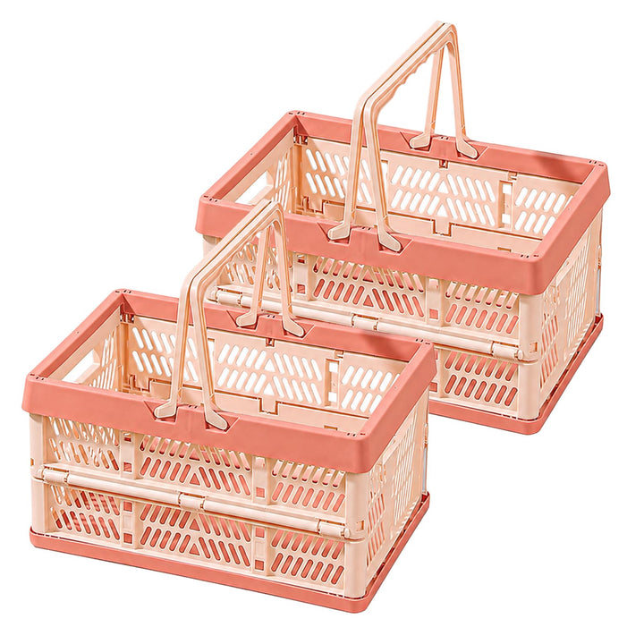 Kleine Klappboxen Faltbar, 2er Set Klappkorb mit Henkel 10L, Rosa Rosa 2er-10L, Rosa 2er-10L