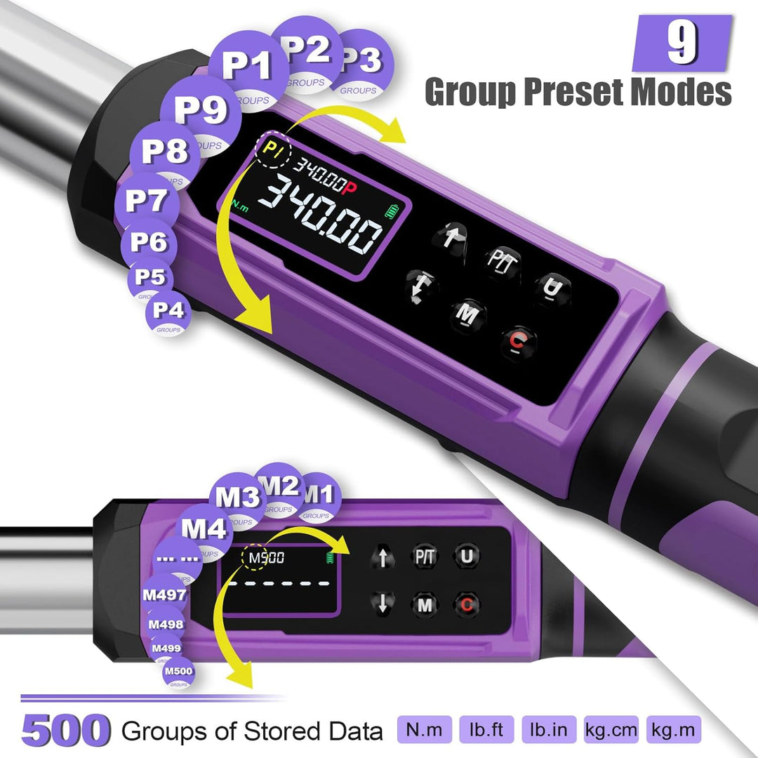 ANPUDS Digitaler Drehmomentschlüssel 1/2 Zoll, 5.1-340Nm Drehmomentschlüssel Auto Set mit ±1% Fehler