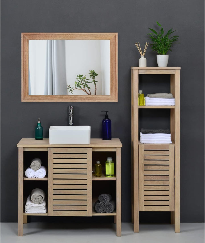 AAZZKANG Rustikaler Spiegel für Wand, rechteckig, Holzrahmen, Spiegel, gross, 50 x 40 cm, Bauernhaus