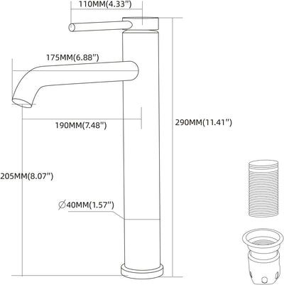 PHASAT Wasserhahn Bad,wasserhahn aufsatzwaschbecken,Hoch Aufsatzwaschbecken Armatur, Mischbatterie E