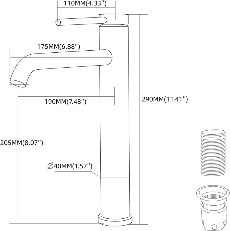 PHASAT Wasserhahn Bad,wasserhahn aufsatzwaschbecken,Hoch Aufsatzwaschbecken Armatur, Mischbatterie E