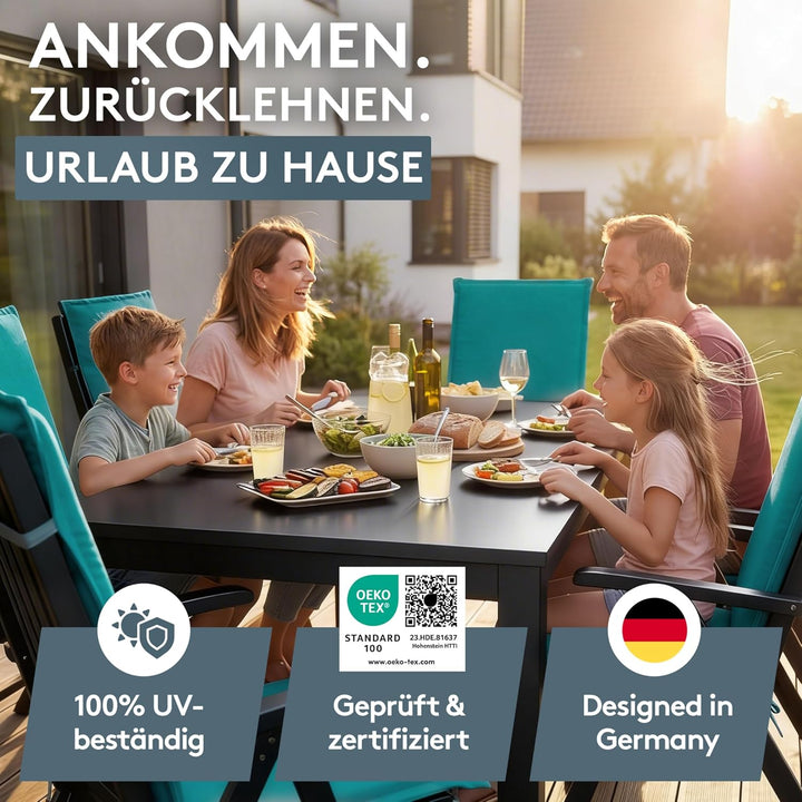 LILENO HOME Gartenstuhl Auflagen [2er Set - Hochlehner] in Petrol - Bequeme Liegen als Sitzauflagen