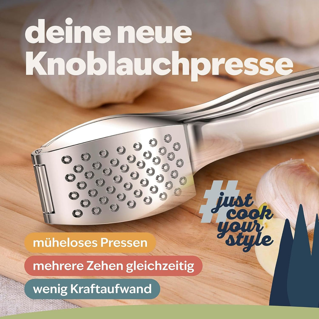 kjøk Premium Knoblauchpresse - Zinklegierung in Chrom glänzend - profi Knoblauch Presse spülmaschine