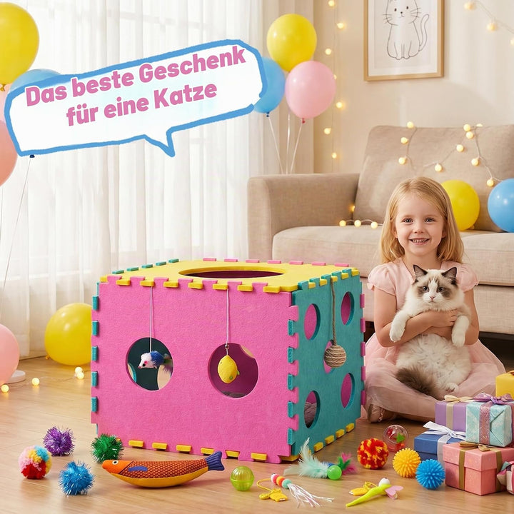 CENOVE 41 Stück interaktives Katzenspielzeug Set für Wohnungskatzen – inklusive weicher Matte, katze