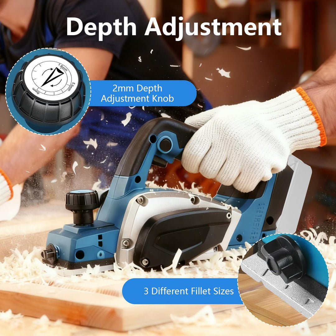Akku Hobel Kompatibel mit Makita 18V Batterie, Professional Elektrisch Holz Einhandhobel, 15000RPM,