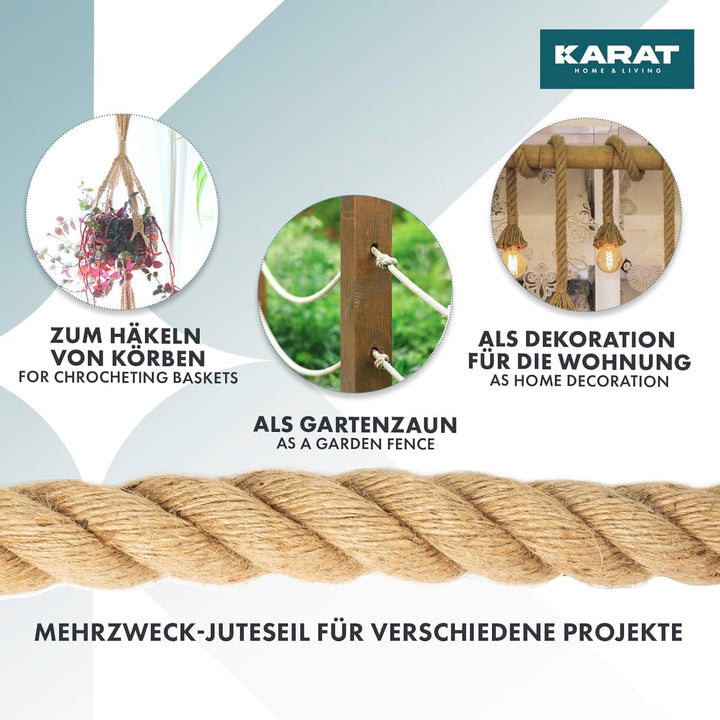 Floordirekt Juteseil 50m 14mm Dicke Juteschnur, Tau Seil aus 100% Natur Jute extra Starke Juteband S