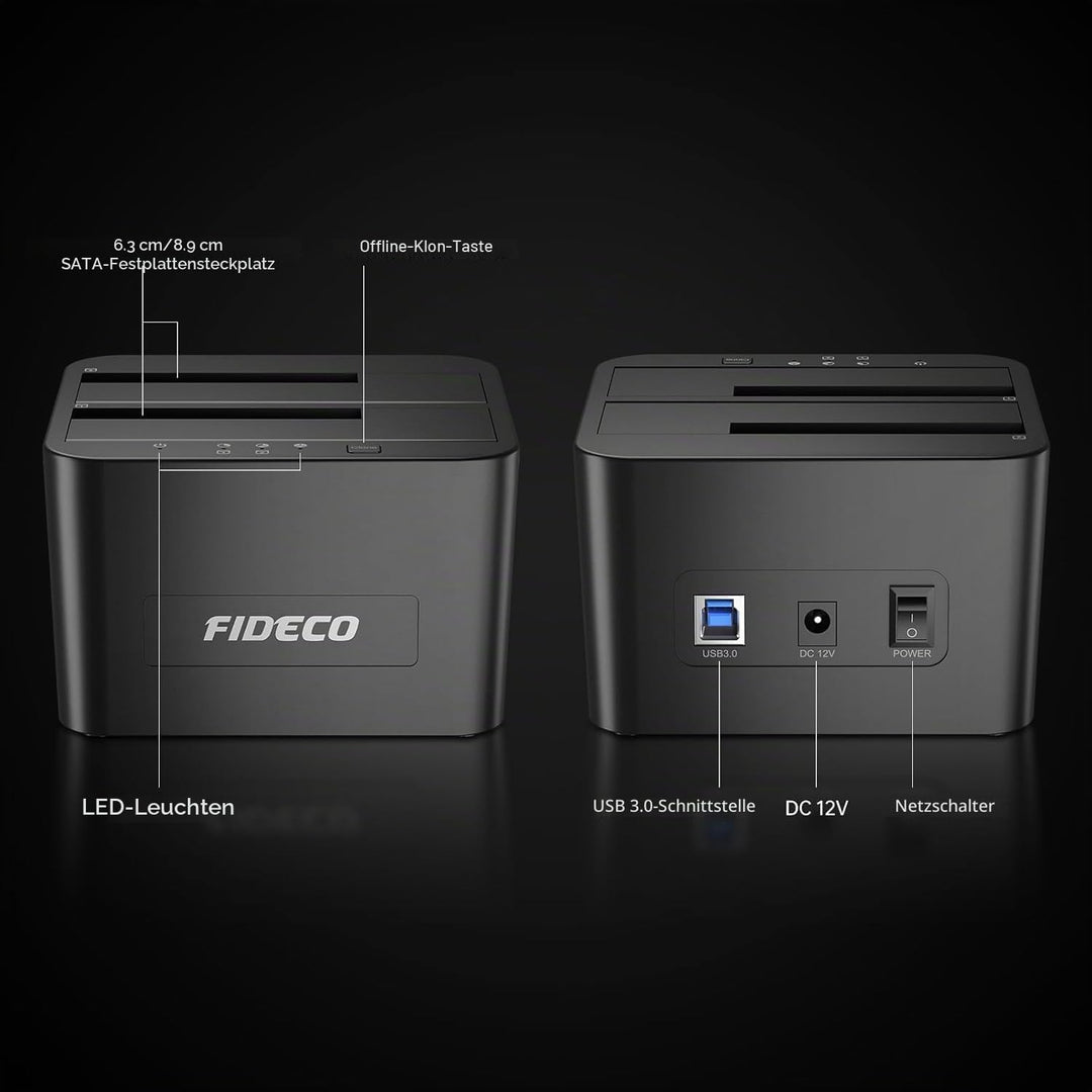 FIDECO Festplatten Dockingstation, USB3.0 SATA HDD Dockingstation für 2,5 und 3,5 Zoll SATA HDD / SS