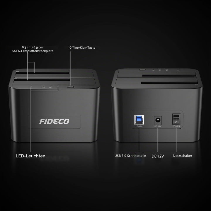 FIDECO Festplatten Dockingstation, USB3.0 SATA HDD Dockingstation für 2,5 und 3,5 Zoll SATA HDD / SS