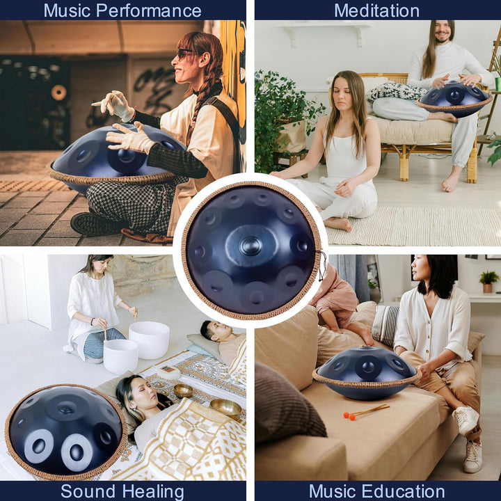 Handpan 432 HZ für Anfänger, Stahltrommel 10 Töne 19 Zoll, Hand Pan in D-Moll, Hand Drum mit Drumtas