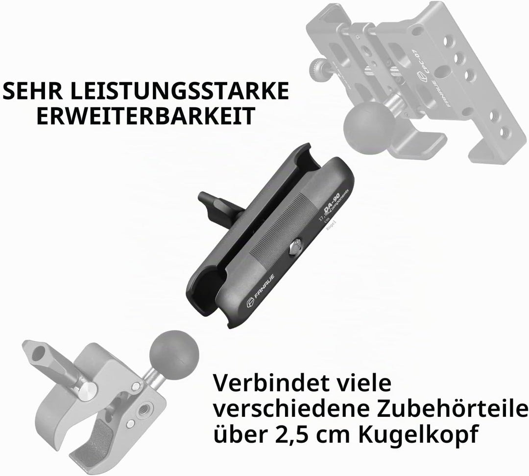 FANAUE Doppelbuchsenarm kompatibel mit RAM Mounts Type B 1" Ball Assembly und Motorrad-Handyhalterun