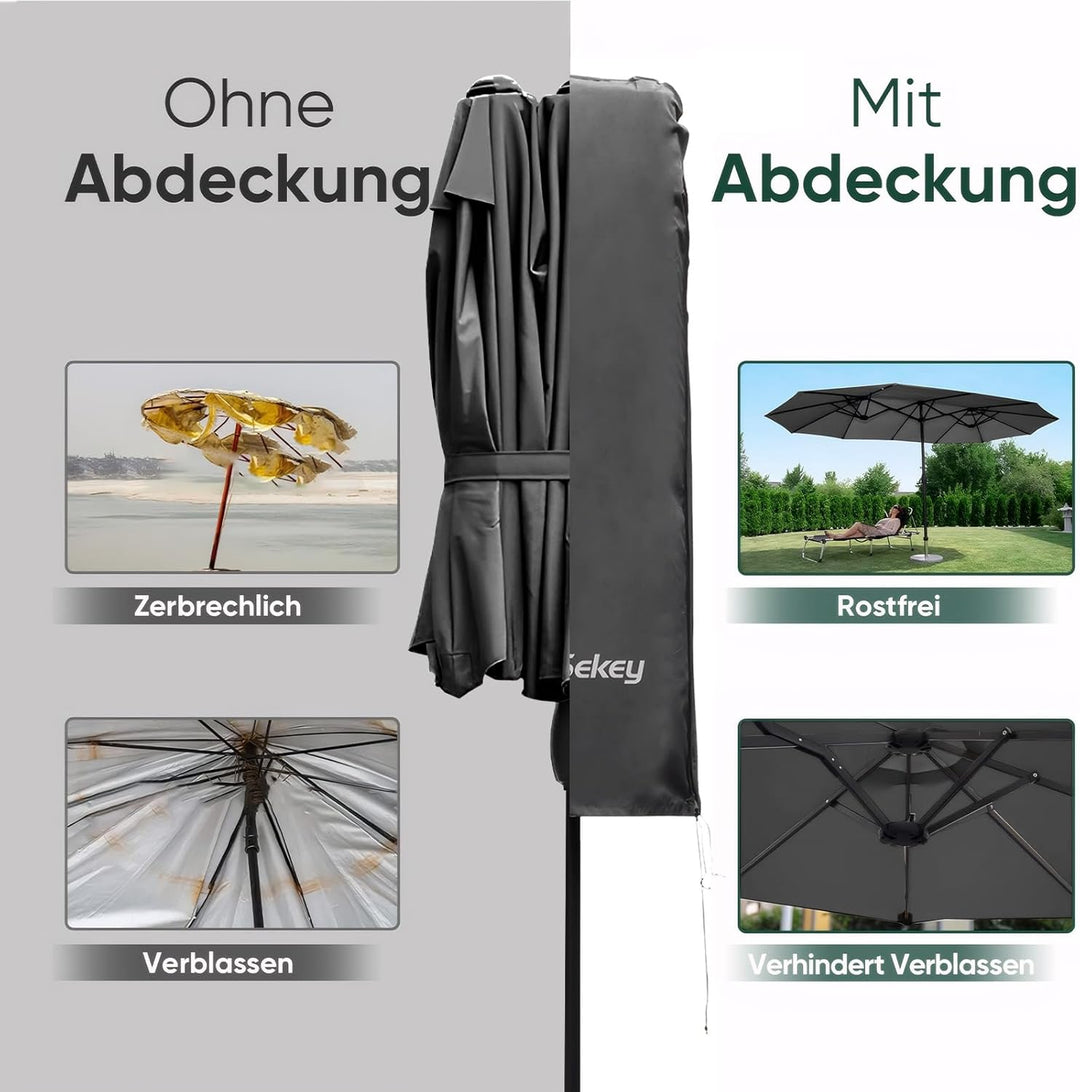 Sekey Doppelsonnenschirm Schutzhülle | Abdeckhauben für Sonnenschirm | 165×50/62 cm – Extrabreite Ab