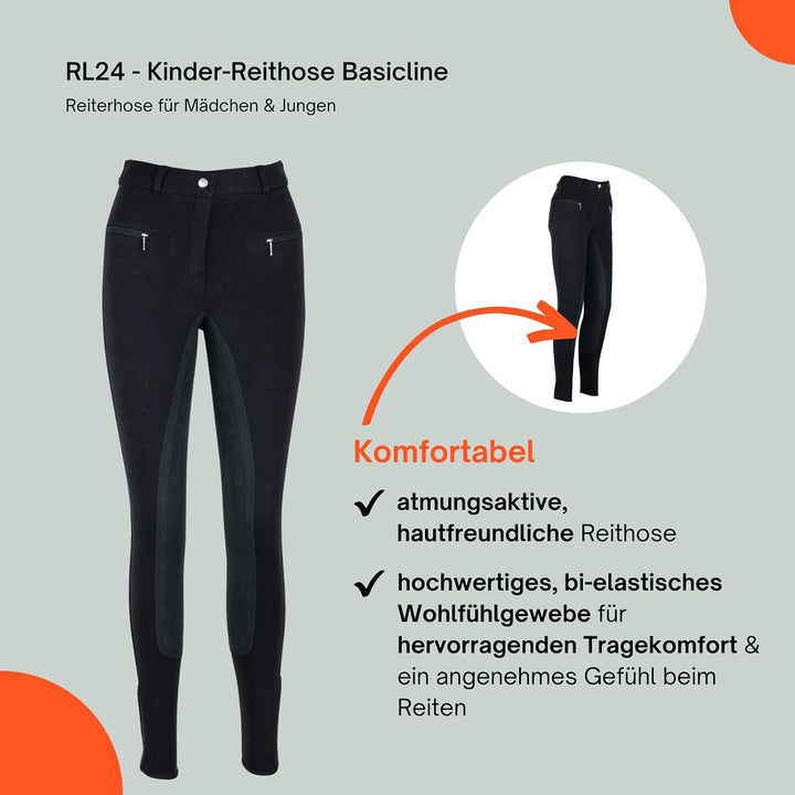 RL24 - Kinder Reithose Vollbesatz BASICLINE 110 Schwarz/Schwarz, 110 Schwarz/Schwarz