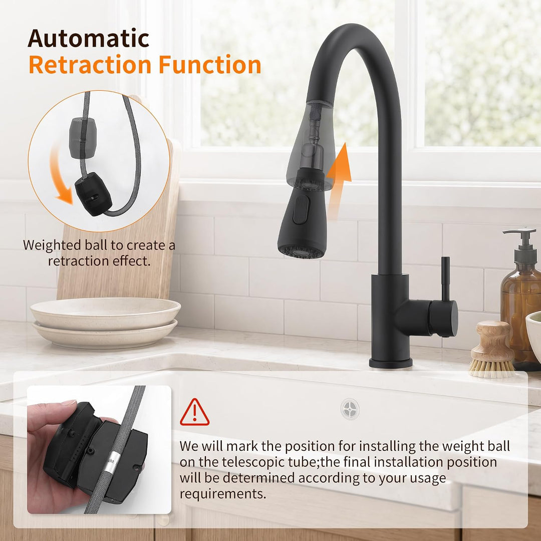 HOMELODY Küchenarmatur Schwarz mit Ausziehbrause, 360° drehbar Wasserhahn Küche Matt Schwarz, Einheb