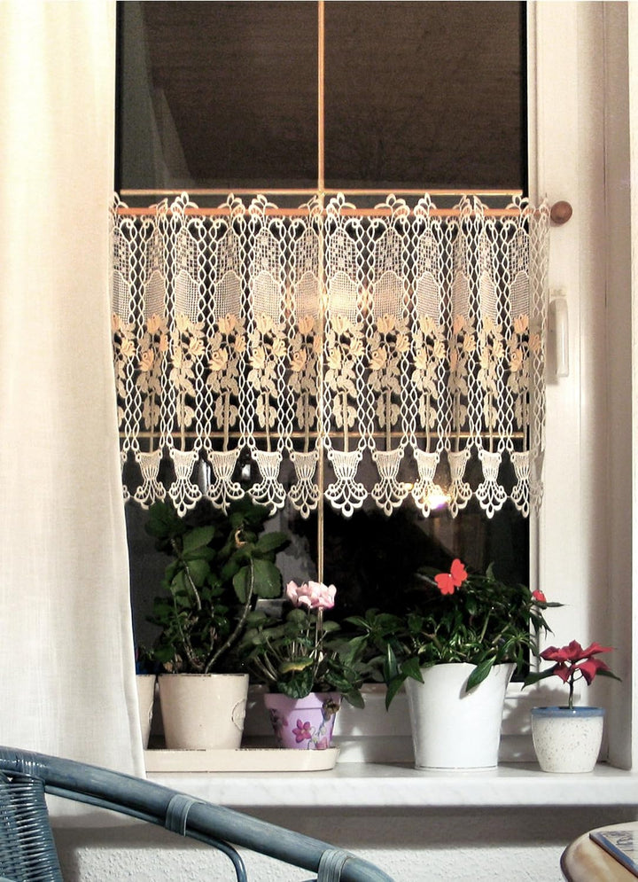 Plauener Spitze by Modespitze, Store Bistro Gardine Scheibengardine mit Stangendurchzug, hochwertige