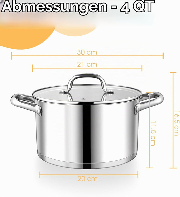 Herogo Kochtopf 20 cm, 3,8 L Edelstahl Suppentopf Induktion Topf mit Glasdeckel, Nudeltopf Fleischto