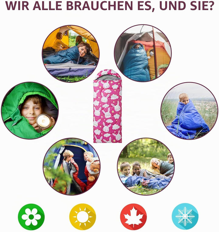 tuphen Kinder-Schlafsäcke – Camping-Schlafsäcke mit Tragetasche – kompakter Schlafsack zum Wandern,