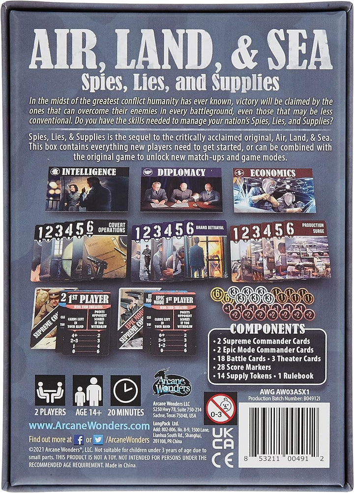 Arcane Wonders Luft, Land und Meer: Spione Lügen und Vorräte, Brettspiel, ab 14 Jahren, 2–4 Spieler,