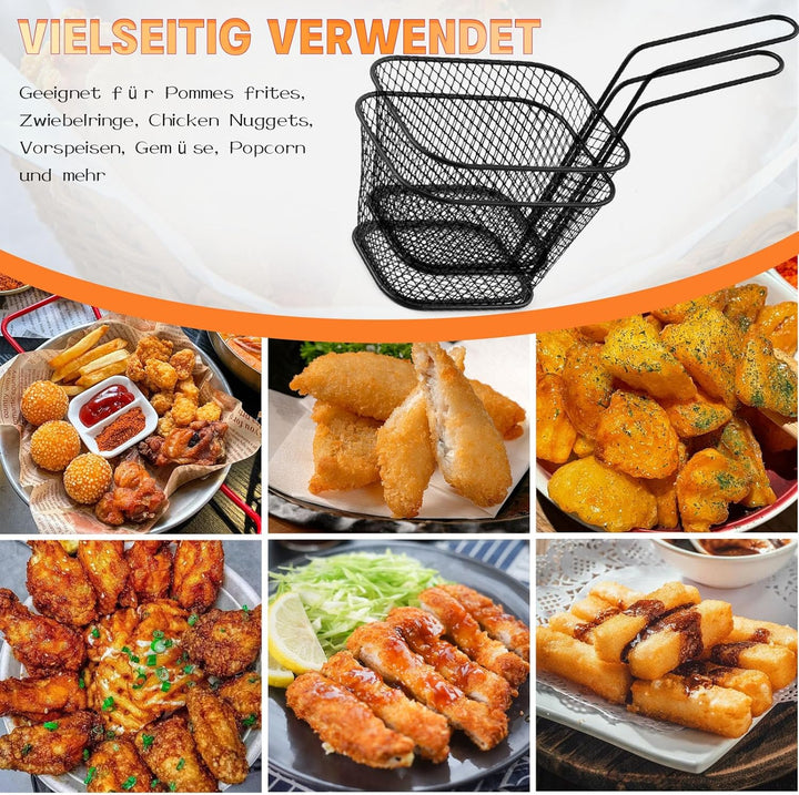 8 Stück Frittierkorb Klein Schwarz Servierkörbchen Edelstahl für Pommes Mini Pommes Körbchen Pommesk