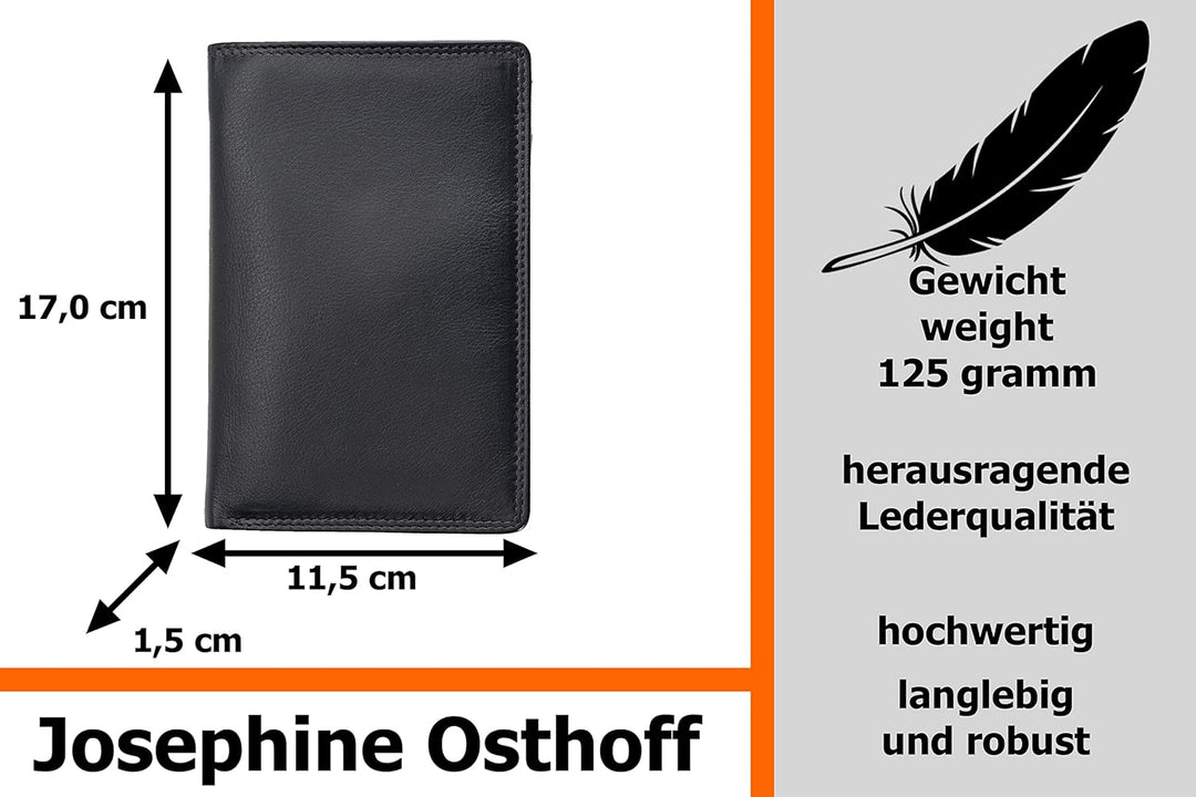 Josephine Osthoff Brieftasche Herren Leder Ausweisetui Reisepasshülle Hochformat Ausweishülle Damen