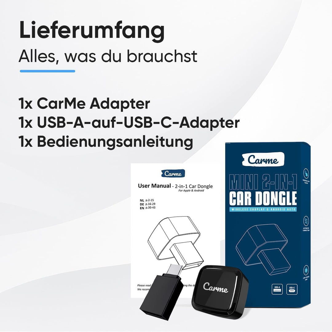CarMe Ultra Mini 2-in-1 CarPlay Wireless Adapter & Android Auto Wireless Adapter, wandelt kabelgebun