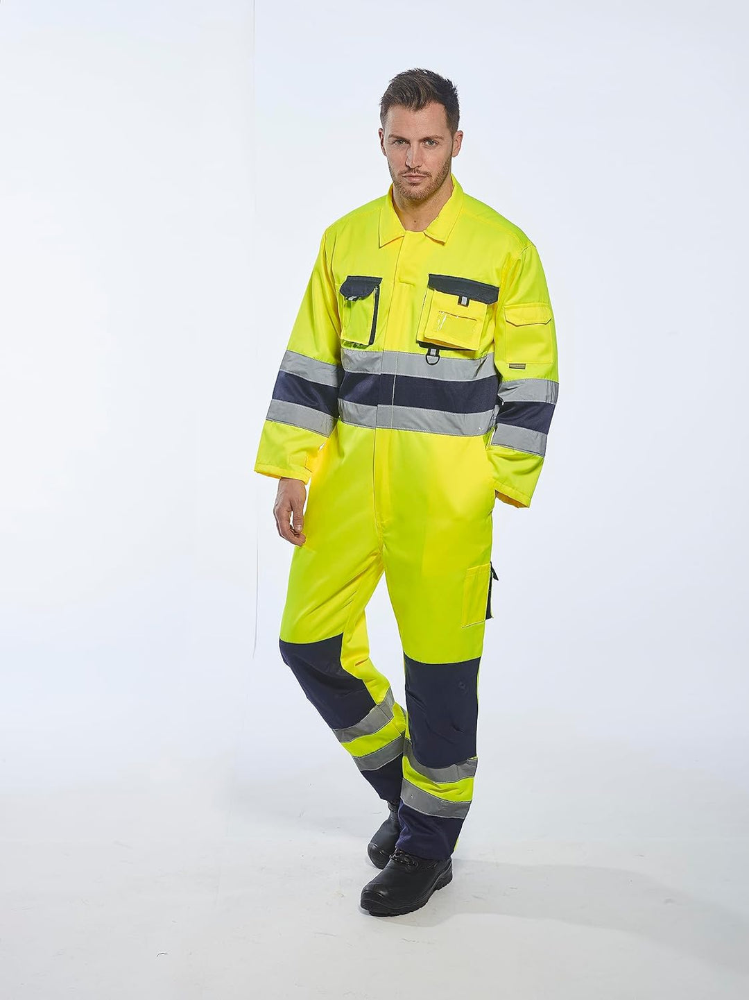 Portwest Arbeitskleidung Herren Nantes Sicherheitsgelb Overall Medium - 31 inch Leg Gelb / marinebla