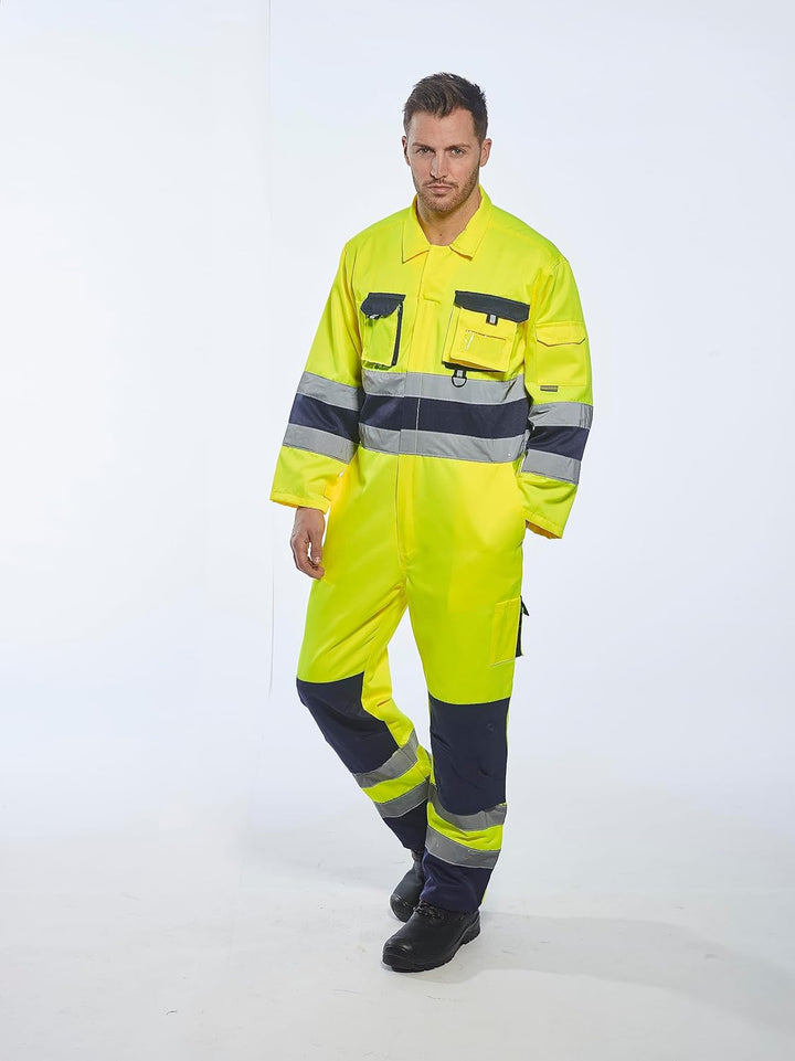 Portwest Arbeitskleidung Herren Nantes Sicherheitsgelb Overall Medium - 31 inch Leg Gelb / marinebla