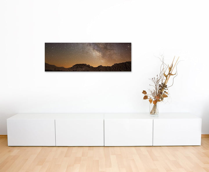 Paul Sinus Art Panorama Fotoleinwand 120x40cm Landschaftsfotografie – Milchstrasse über Bardenas, Sp