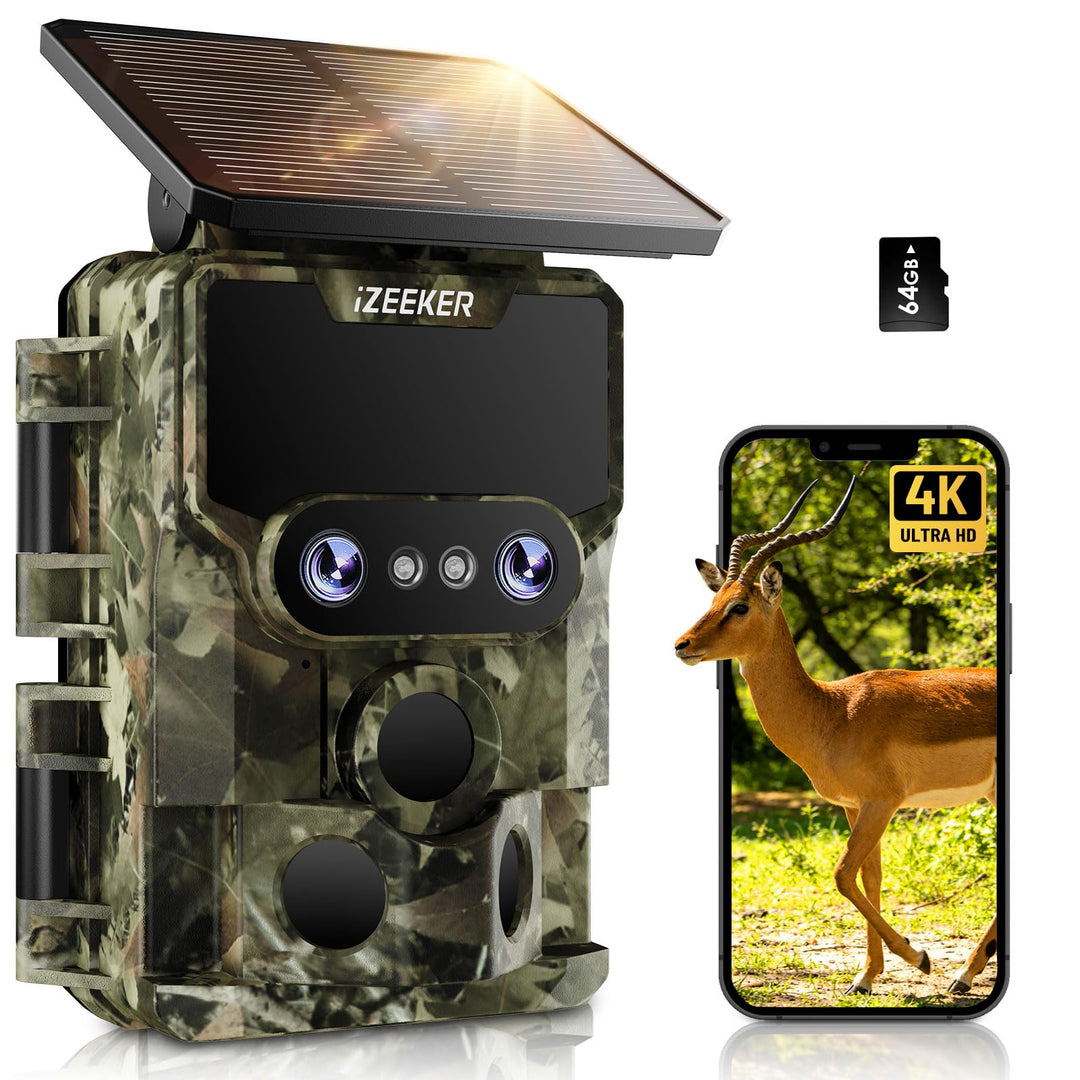 iZEEKER Wildkamera WLAN Duales Objektiv 4K 30fps 60MP, Wildtierkamera mit Sternenlicht Nachtsicht Be