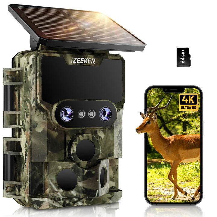 iZEEKER Wildkamera WLAN Duales Objektiv 4K 30fps 60MP, Wildtierkamera mit Sternenlicht Nachtsicht Be
