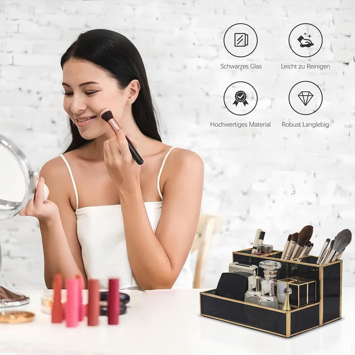 HARLIANGXY Make up Pinselhalter Schwarz - Multifunktional Make up Organizer für Kommode, Waschtischp