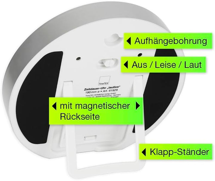 TimeTEX - Zeitdauer-Uhr L Grün | Lautloser 60 Minuten Countdown mit visuellem und akustischen Signal