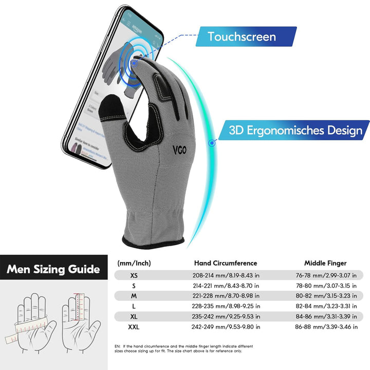 Vgo... 2 Paare Arbeitshandschuhe, Nubuklederpalmen, leicht Belastungsarbeit (NB7581) L (2er Pack) Gr