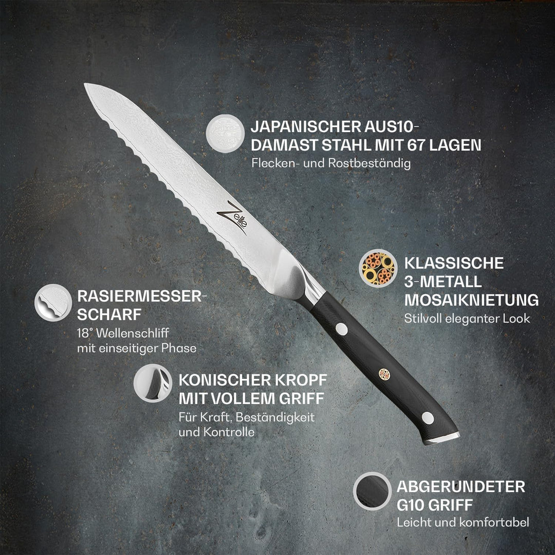Zelite Gezacktes Kochmesser, Scharfes Küchenmesser 14 cm, Japanisches Messer für Zuhause und Gastro,