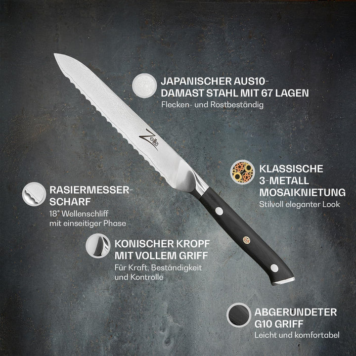 Zelite Gezacktes Kochmesser, Scharfes Küchenmesser 14 cm, Japanisches Messer für Zuhause und Gastro,